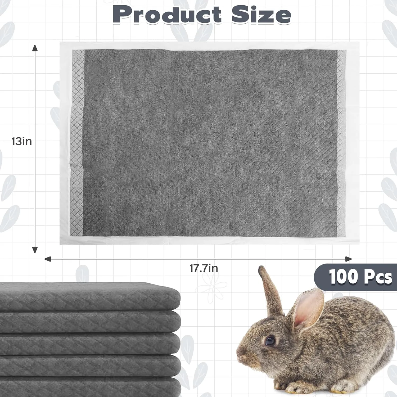 kathson 100PCS Rabbit Pee Pads 18 13in Disposable Cage Liners Super Absorbent Black Carbon Odor-Control Bunny Training Pad with Quick-Dry Surface for Bunny Guinea Pig Kitten Hedgehog Small Animals