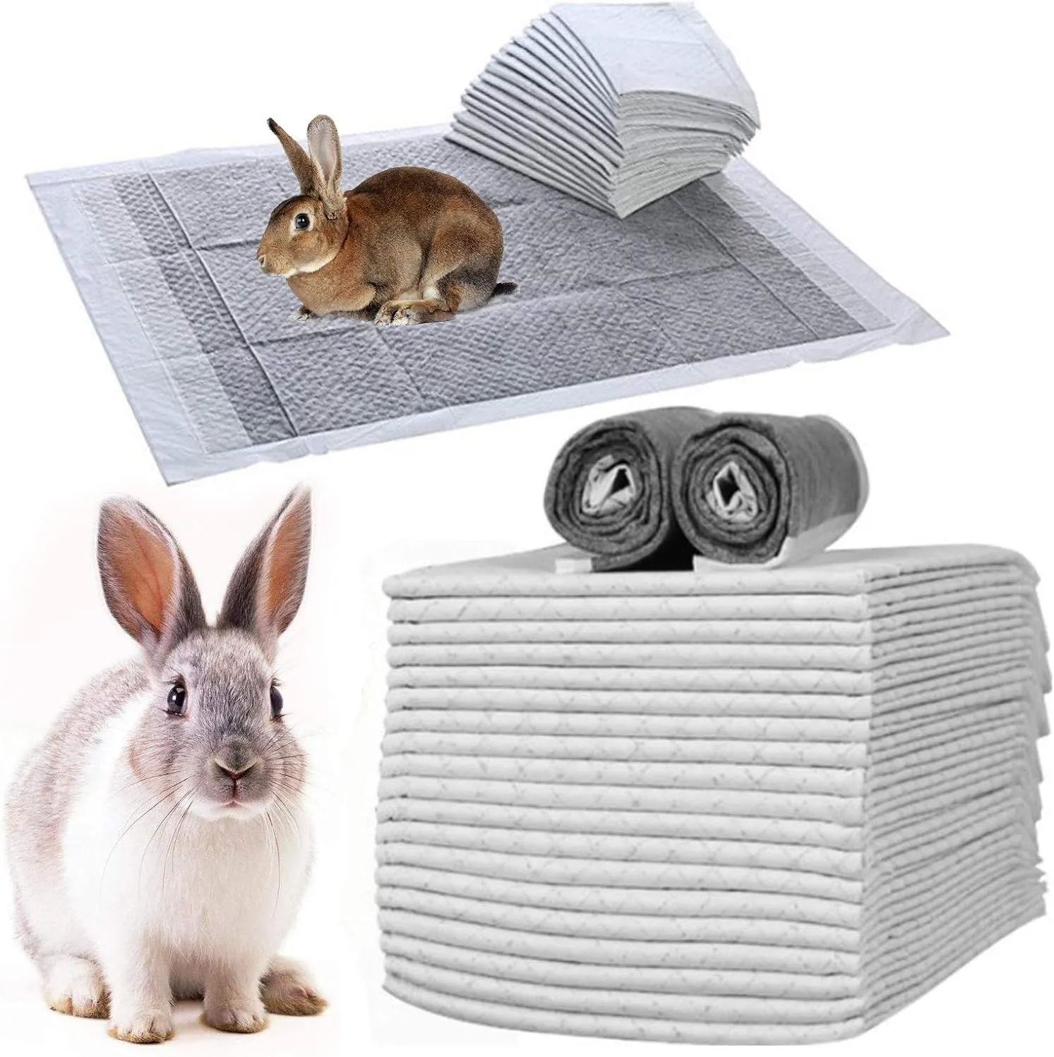 kathson 100PCS Rabbit Pee Pads 18 13in Disposable Cage Liners Super Absorbent Black Carbon Odor-Control Bunny Training Pad with Quick-Dry Surface for Bunny Guinea Pig Kitten Hedgehog Small Animals