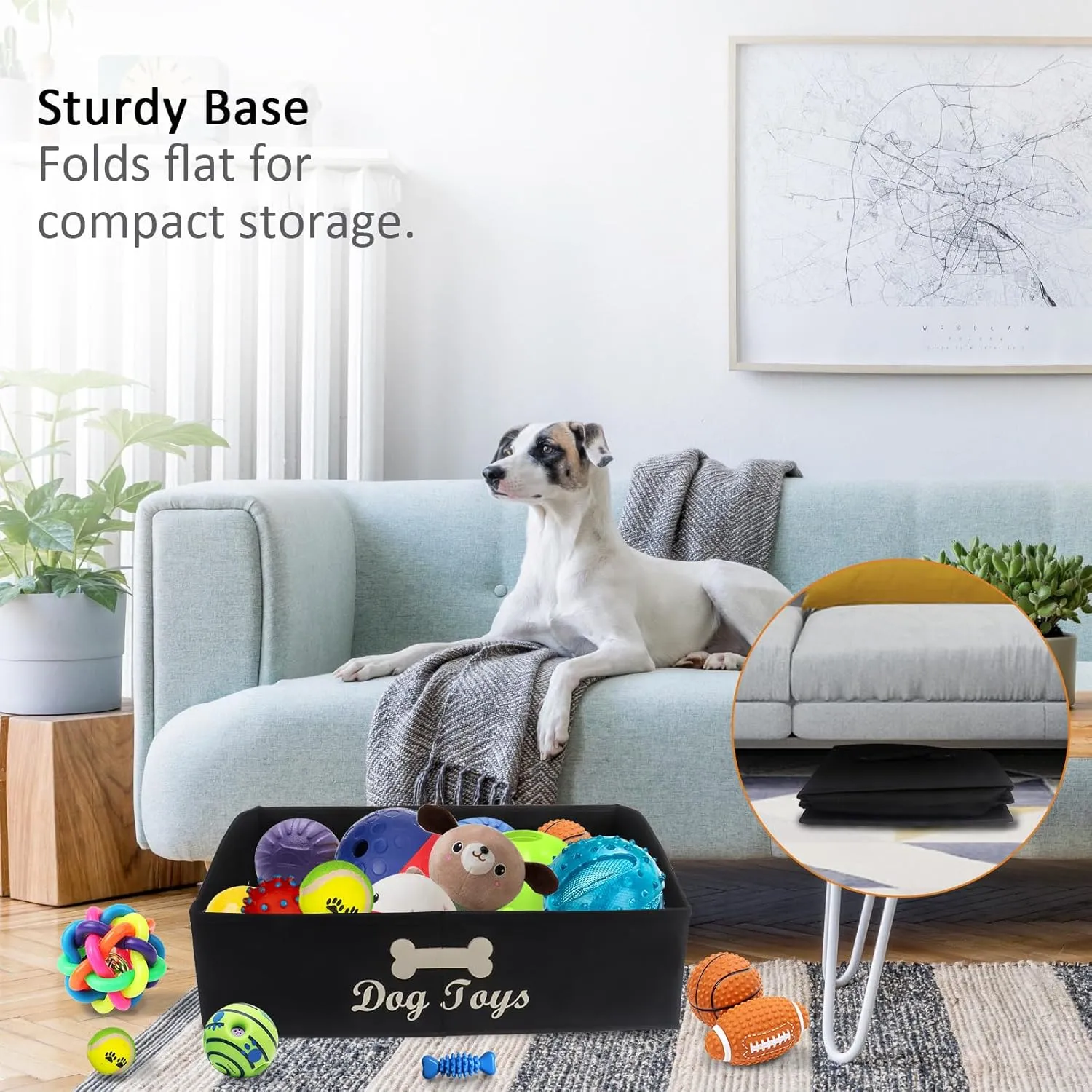 Large Dog Toy Basket Collapsible Dog Toy Box Fabric Trapezoid Dog Toy Bin Storage for organizing pet Toys/Blankets/leashes/Rope Toys/Clothing-Can be Personalized-Black