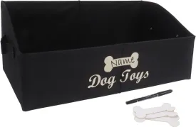 Large Dog Toy Basket Collapsible Dog Toy Box Fabric Trapezoid Dog Toy Bin Storage for organizing pet Toys/Blankets/leashes/Rope Toys/Clothing-Can be Personalized-Black