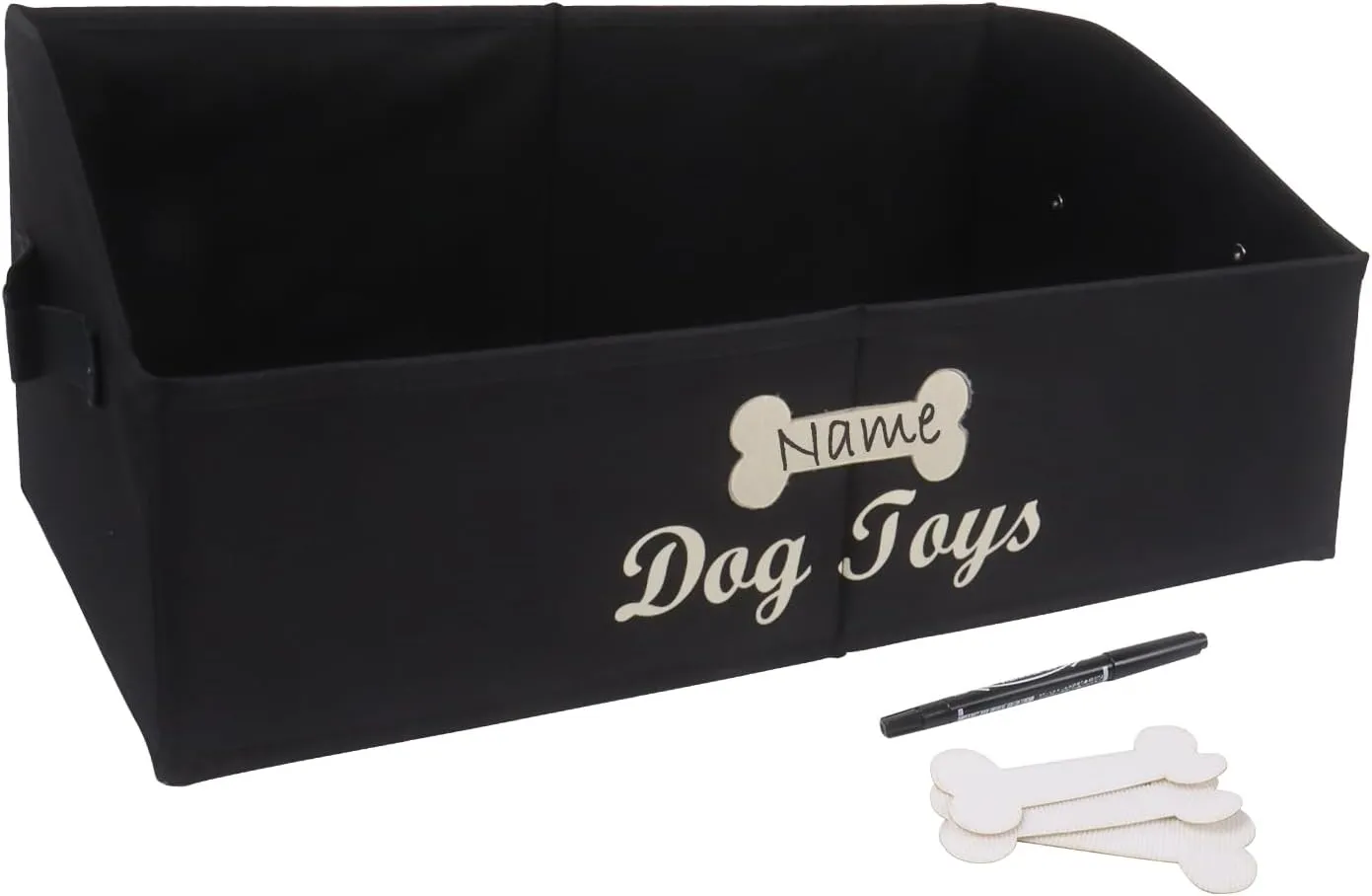 Large Dog Toy Basket Collapsible Dog Toy Box Fabric Trapezoid Dog Toy Bin Storage for organizing pet Toys/Blankets/leashes/Rope Toys/Clothing-Can be Personalized-Black