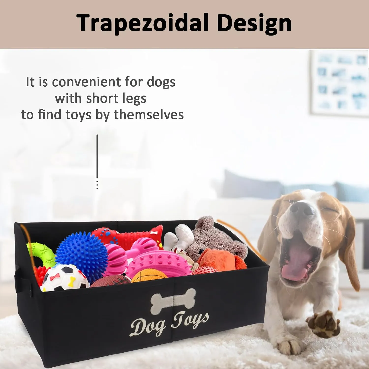 Large Dog Toy Basket Collapsible Dog Toy Box Fabric Trapezoid Dog Toy Bin Storage for organizing pet Toys/Blankets/leashes/Rope Toys/Clothing-Can be Personalized-Black