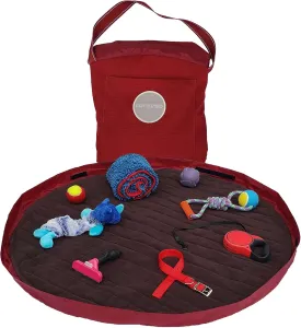 Lay-n-Go 3-in-1 Portable Large Dog Bed - Comfortable & Fleece-Lined w/Wide Strap, Zippered Pocket & More - Machine Washable, Foldable Dog Bed (44", Burgundy/Chocolate)