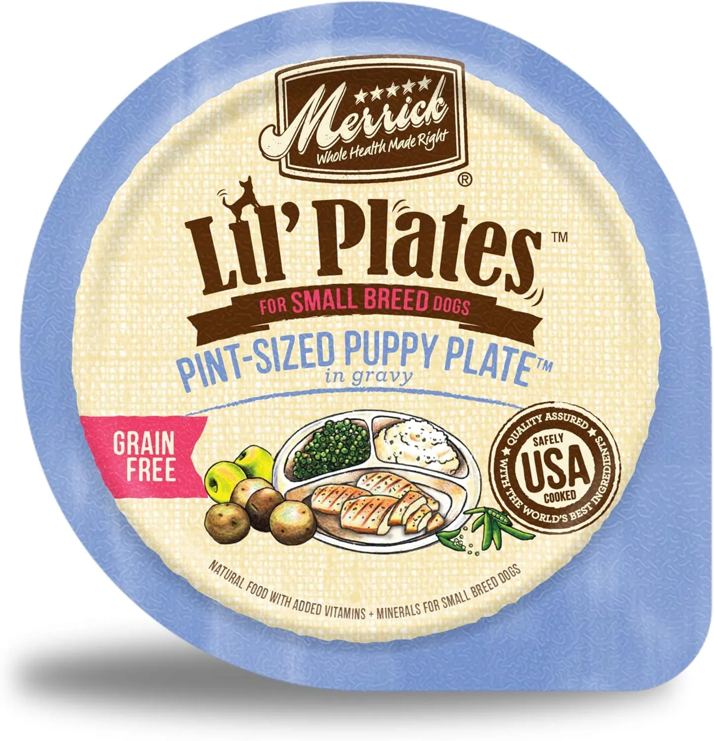 Merrick Lil Plates Grain Free Natural Wet Dog Food For Small Breed Puppies, Pint-Sized Puppy Plate In Gravy - (Pack of 12) 3.5 oz. Tubs