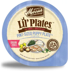 Merrick Lil Plates Grain Free Natural Wet Dog Food For Small Breed Puppies, Pint-Sized Puppy Plate In Gravy - (Pack of 12) 3.5 oz. Tubs