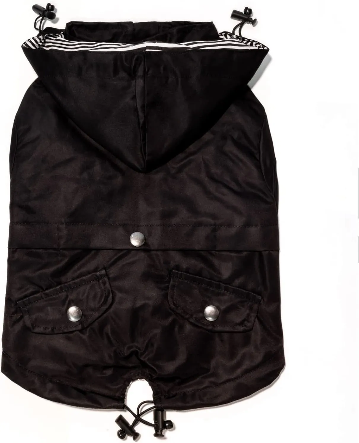 Midnight Black Zip Up Dog Raincoat with Reflective Buttons, Pockets, Rain/Water Resistant, Adjustable Drawstring, & Removable Hood - XXS to XXL - Premium Dog Raincoats (Large, Black)