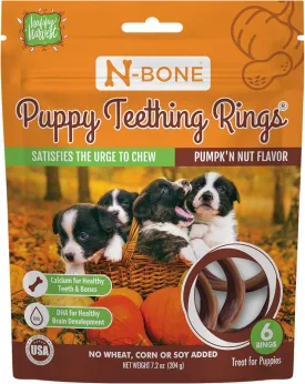 N-Bone Puppy Teething Rings Dental Chews for Dogs Pumpkin Flavor Harvest Version, 6 Counts, 7.2-oz Bag