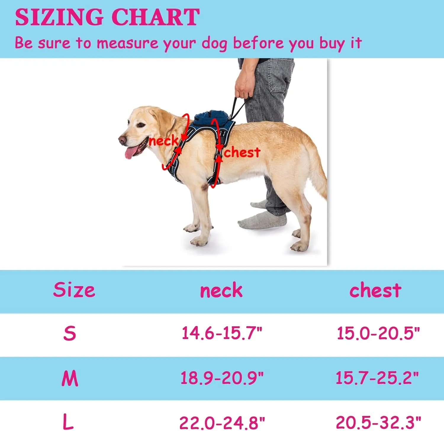 No-Choke Dog Harness with 2 Pockets, Adjustable Soft No Pull Dog Harness with Front & Back 2 Leash Hooks, Reflective Dog Vest with Easy Control Handle (Blue, M)