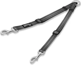 No Tangle Reflective Dog Leash Coupler - Double Dog Walker and Trainer Leash - Two Dogs Adjustable Splitter Lead - Each Side Adjusts 11" to 20" in Length (Small - 5/8" Width, Black)