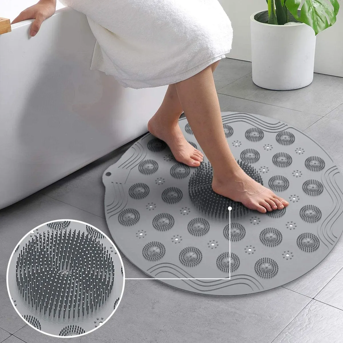 Non Slip Round Bath Mat with Suction Cup, 46x46cm