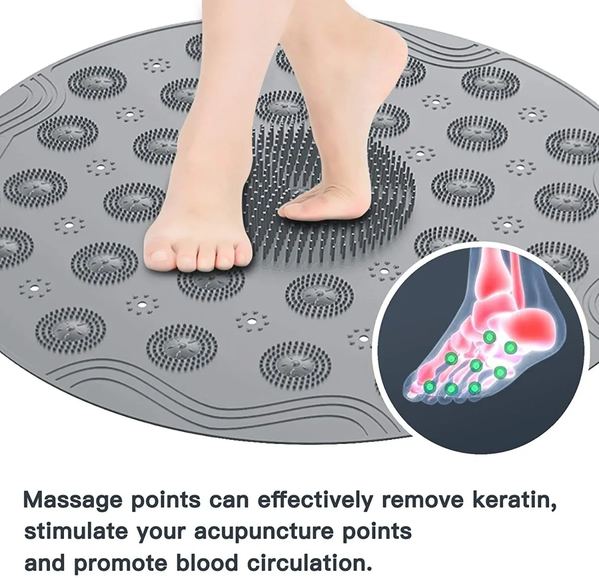 Non Slip Round Bath Mat with Suction Cup, 46x46cm