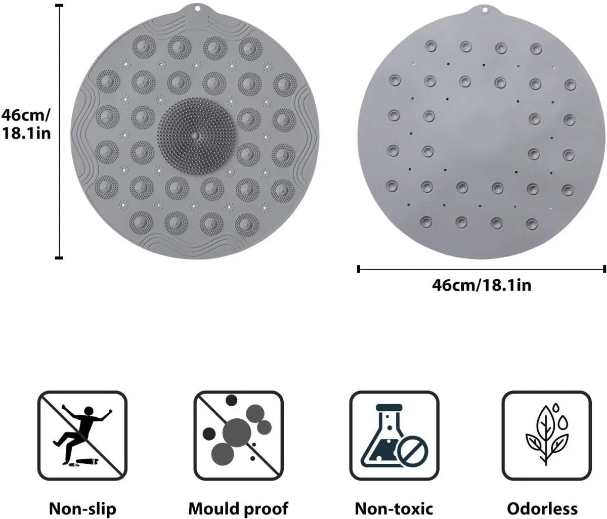 Non Slip Round Bath Mat with Suction Cup, 46x46cm