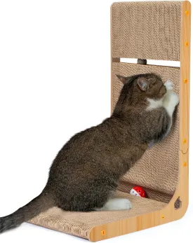 Oroonoko Cardboard Cat Scratcher,L Shape Scratch Pad for Indoor Cat Use,Dural Scratcher with A Bell Ball and a Catnip Ball for Protect Wall Sofa and Furniture