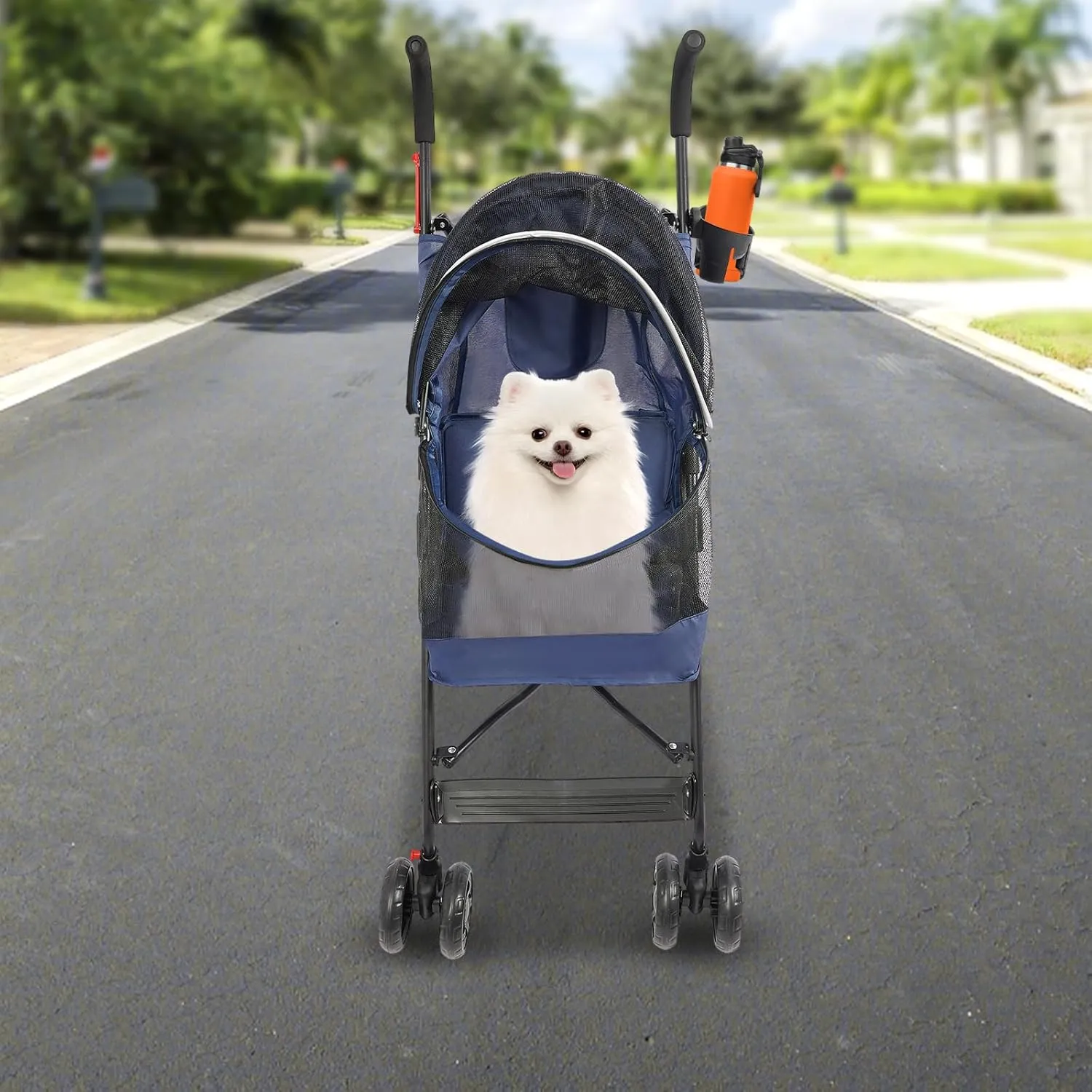 Pet Stroller W/4 Wheels, Pet Travel Stroller, Blue Foldable Pet Travel Carrier, Medium Dog Stroller, Multifunction Dog Cat Jogger Stroller, Pet Strolling Cart, Foldable Pet Stroller