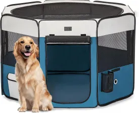 PETSFIT Dog Playpen Indoor/Outdoor,Portable Pet Playpen with Removable Zipper Top,Waterproof Bottom, Foldable Puppy Pen for Cats, Large Breeds (45.5L x 45.5W x 28.5H)