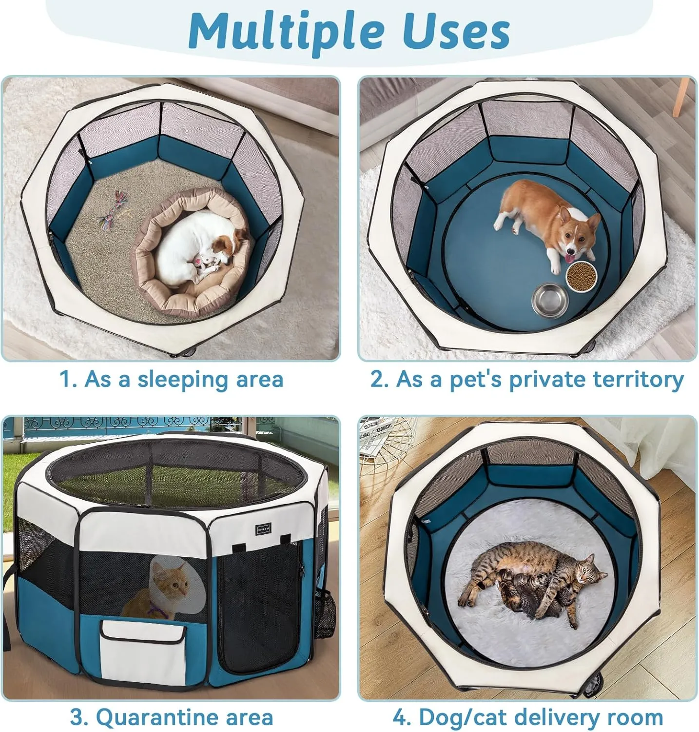 PETSFIT Dog Playpen Indoor/Outdoor,Portable Pet Playpen with Removable Zipper Top,Waterproof Bottom, Foldable Puppy Pen for Cats, Large Breeds (45.5L x 45.5W x 28.5H)