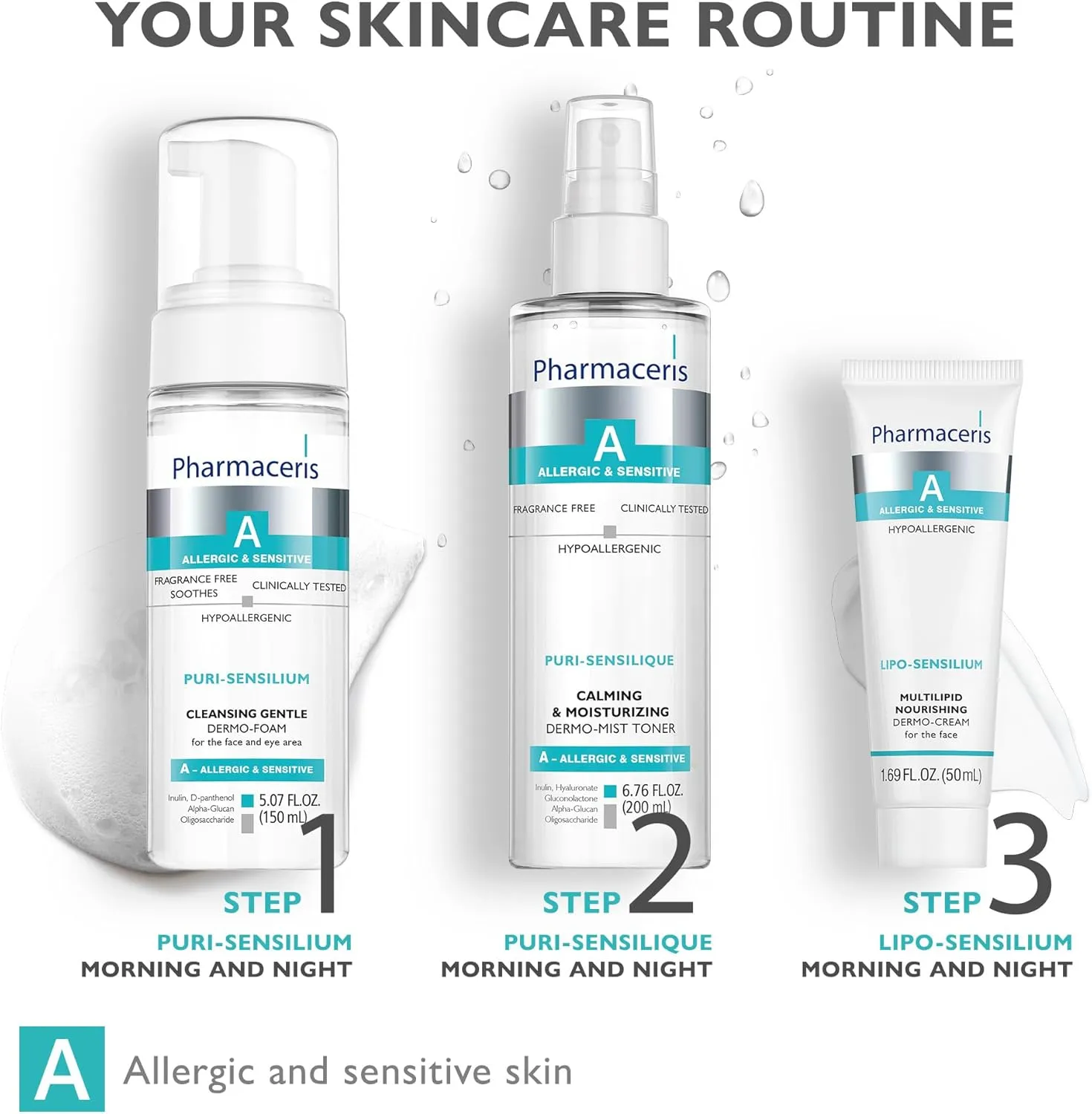 PURI-SENSILIQUE Calming & Moisturizing Dermo-Mist Toner, Facial Toner, Face Mist, Removes Impurities, Hydrates & Soothes Sensitive Skin, Hypoallergenic, Fragrance-Free, 6.76 fl oz