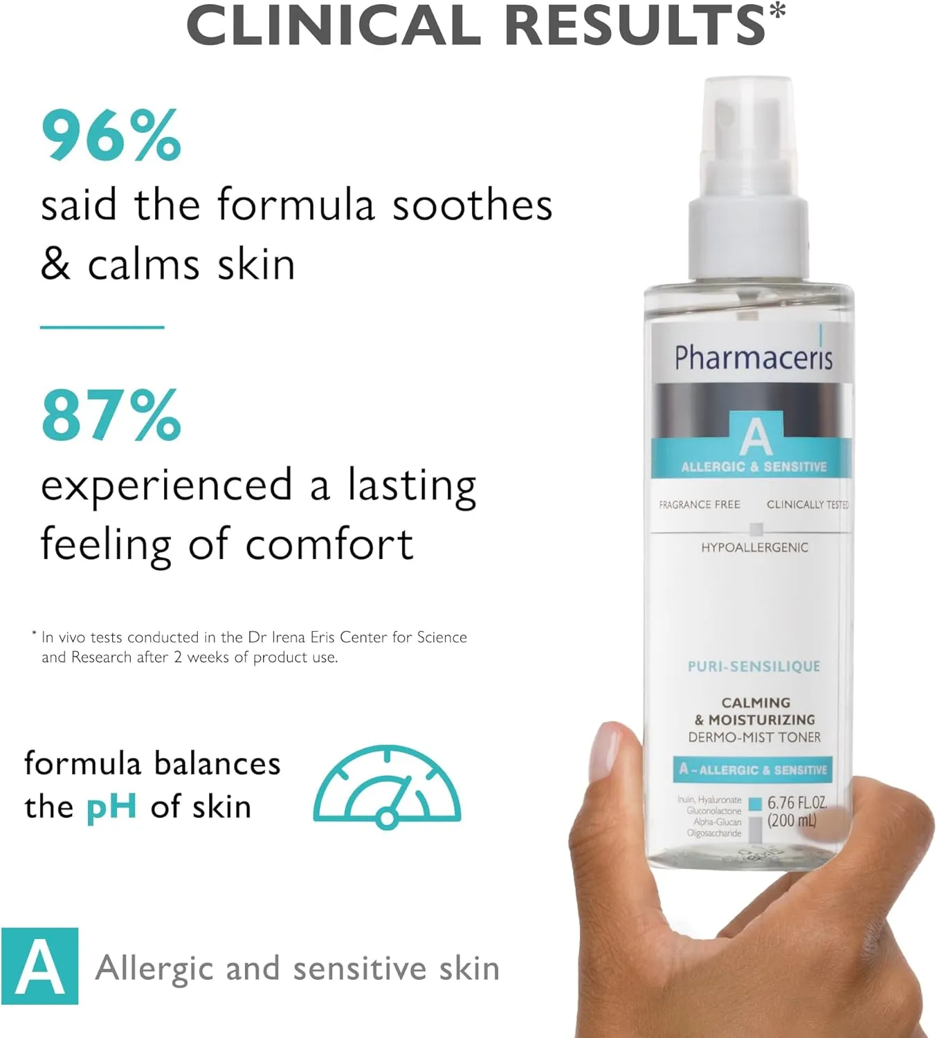 PURI-SENSILIQUE Calming & Moisturizing Dermo-Mist Toner, Facial Toner, Face Mist, Removes Impurities, Hydrates & Soothes Sensitive Skin, Hypoallergenic, Fragrance-Free, 6.76 fl oz