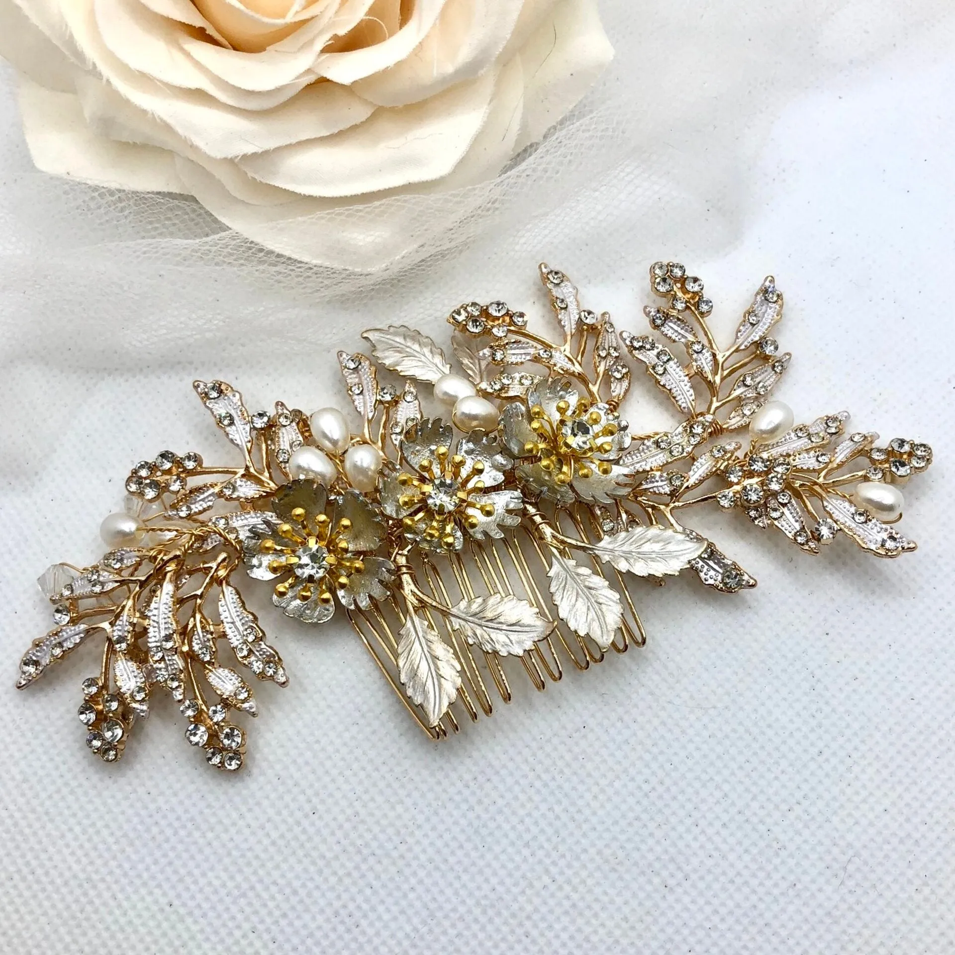 "Aletta" - Pearl and Crystal Bridal Hair Comb - Available in Silver and Gold