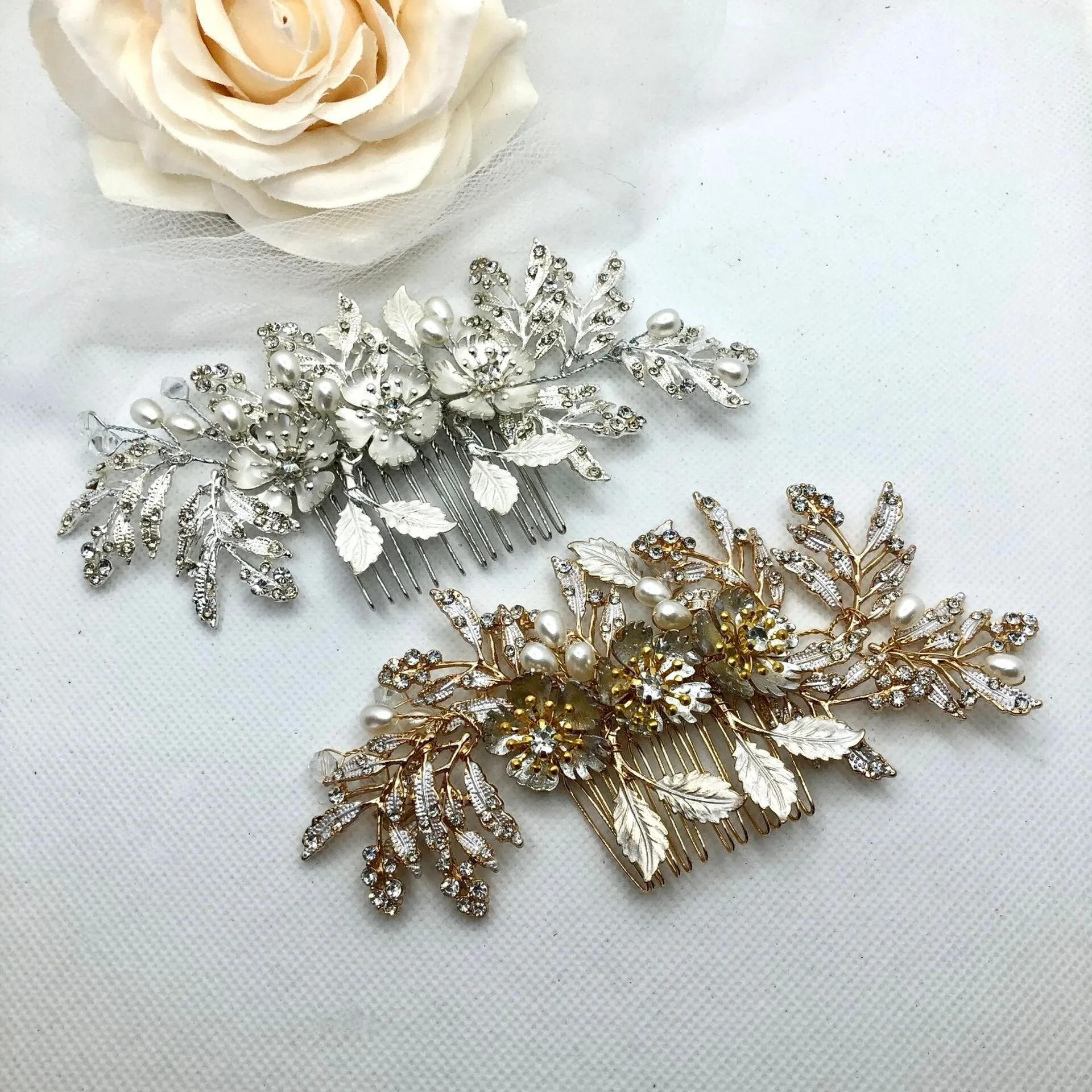 "Aletta" - Pearl and Crystal Bridal Hair Comb - Available in Silver and Gold