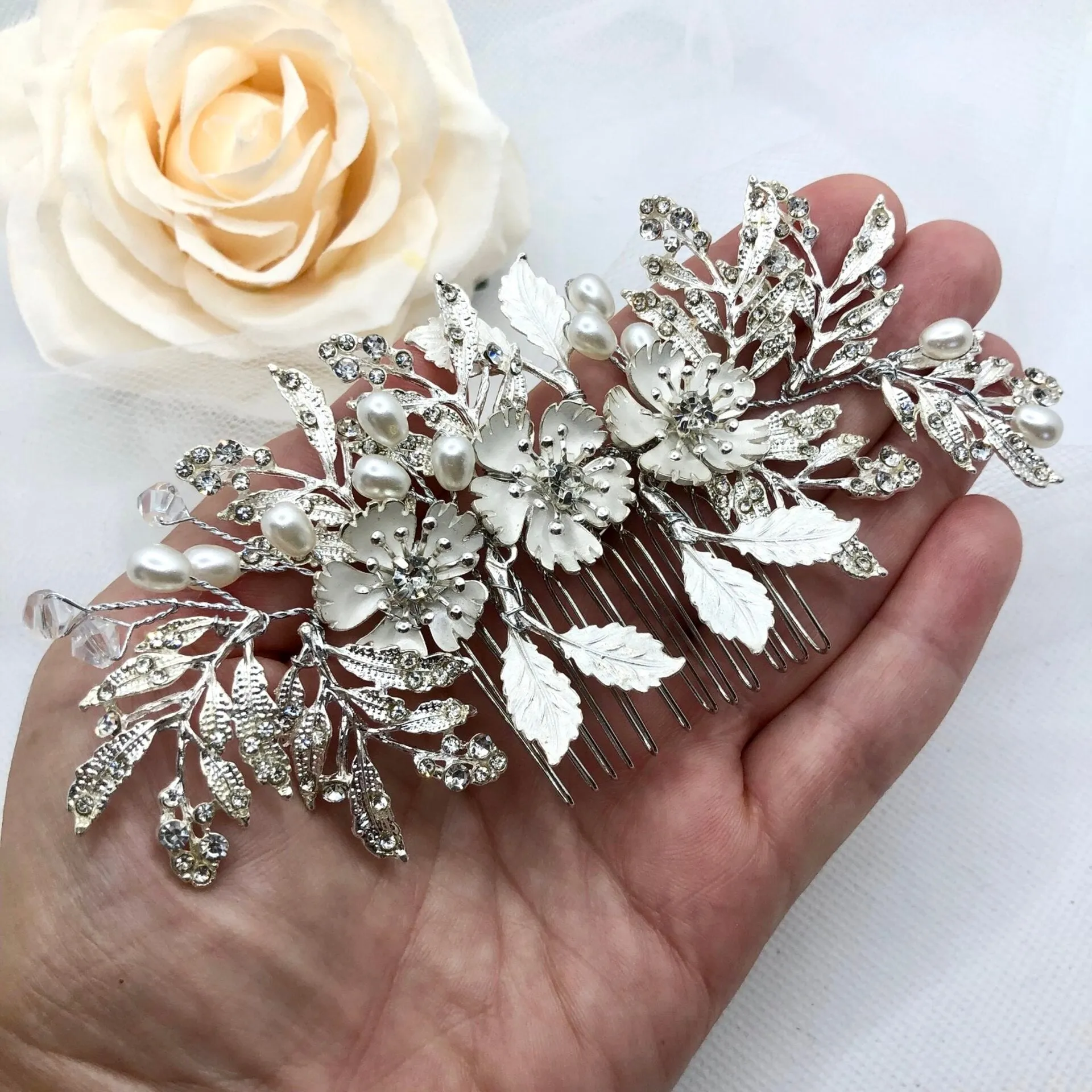 "Aletta" - Pearl and Crystal Bridal Hair Comb - Available in Silver and Gold