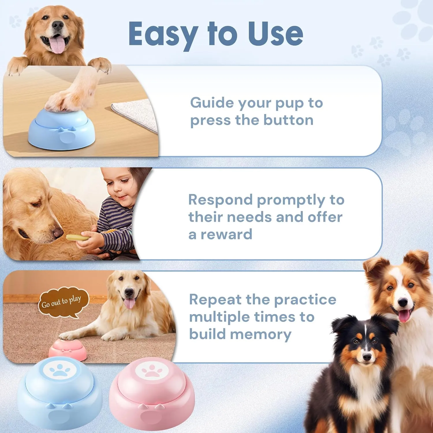 Recordable Dog Buttons, Loud 30-sec Voice recording Buttons, Pet, Dog, Cat Buttons for Communication, Training and Talking Buttons for Small Dogs, with Mat, Training Manual, and Stickers, 6 Buttons