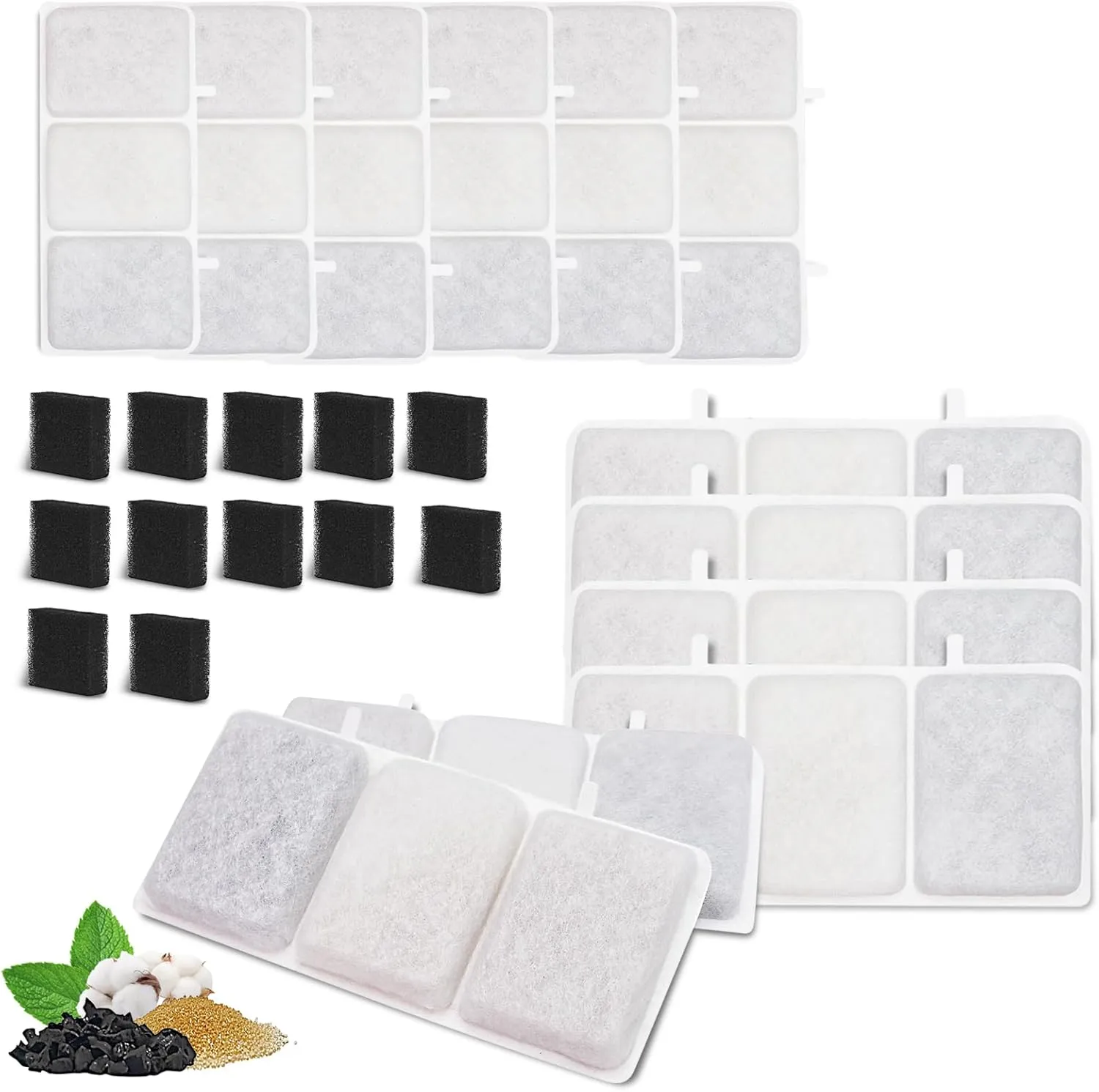 Replacement Water Filter & 12 Pack Replacement Pre-Filter Sponges Compatible with Petory 74oz/2.2L Automatic Pet Fountain