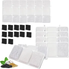 Replacement Water Filter & 12 Pack Replacement Pre-Filter Sponges Compatible with Petory 74oz/2.2L Automatic Pet Fountain