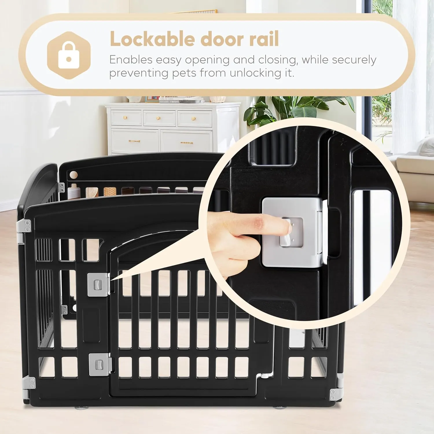Simple Deluxe Plastic Dog Playpen, 24" Exercise 4-Panel Pet Playpen with Door, Safe and Secure, Folding and Portable Puppy Playpen for Puppies and Small Dogs, Black