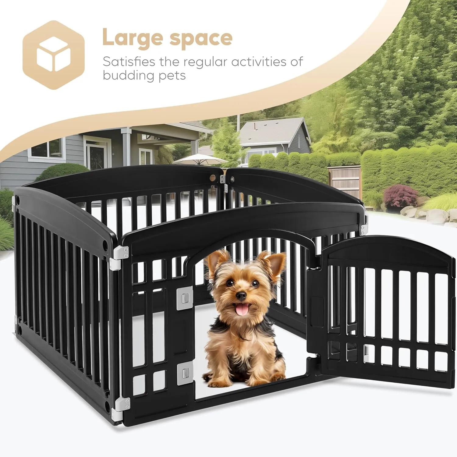 Simple Deluxe Plastic Dog Playpen, 24" Exercise 4-Panel Pet Playpen with Door, Safe and Secure, Folding and Portable Puppy Playpen for Puppies and Small Dogs, Black