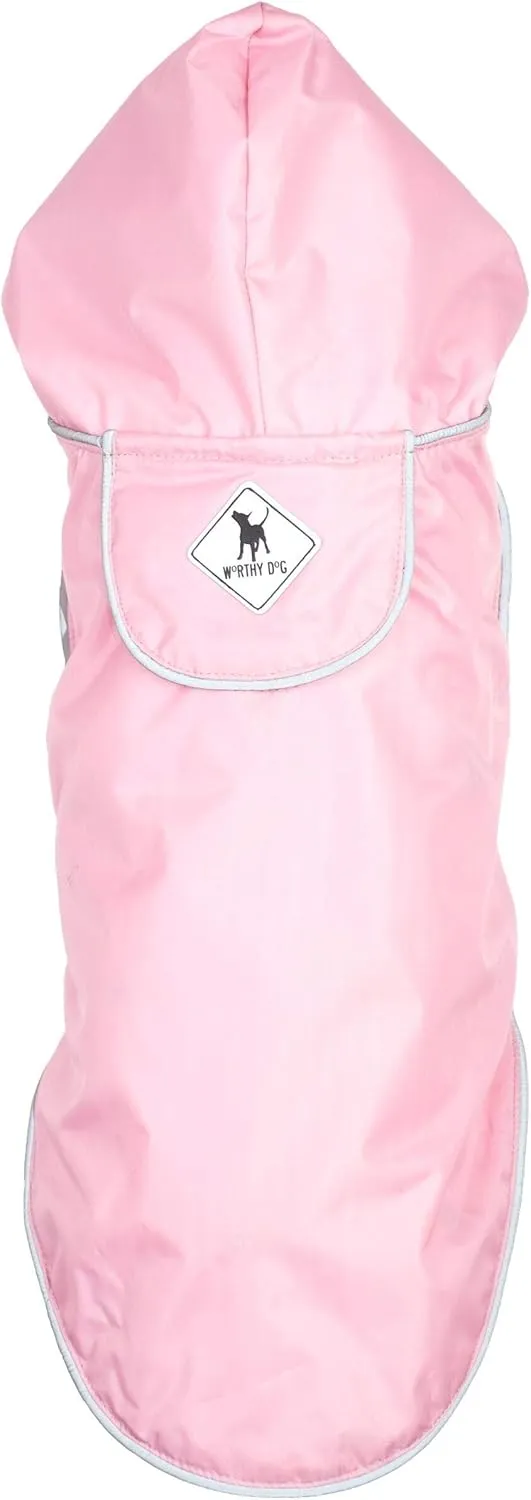 The Worthy Dog Seattle Slicker Wind and Water Resistant Hooded Rain Jacket with Reflective Trim for Dogs-Small