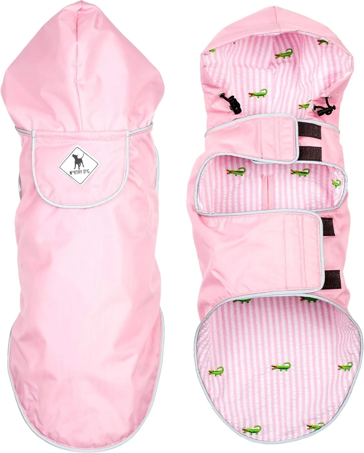 The Worthy Dog Seattle Slicker Wind and Water Resistant Hooded Rain Jacket with Reflective Trim for Dogs-Small