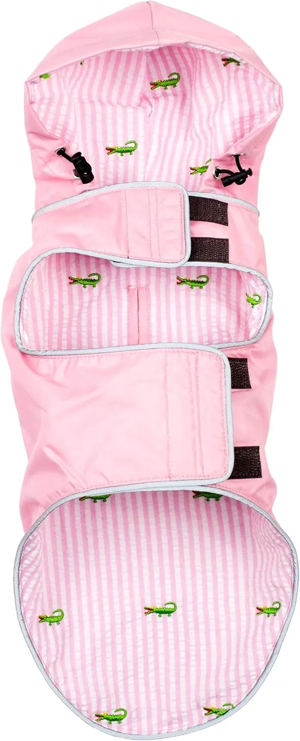 The Worthy Dog Seattle Slicker Wind and Water Resistant Hooded Rain Jacket with Reflective Trim for Dogs-Small