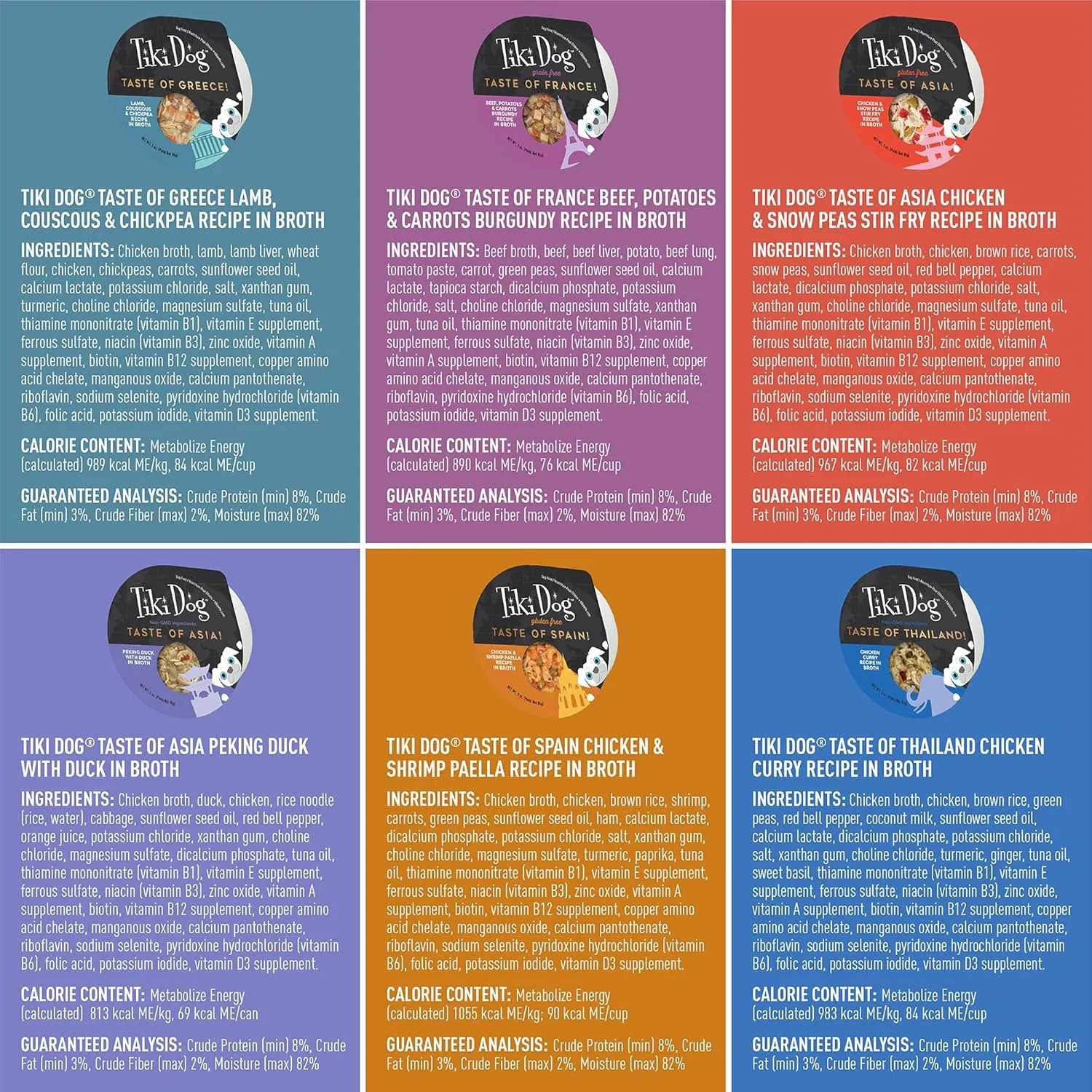 Tiki Dog Taste of The World Whole Food, Variety Pack of Gourmet International Flavors in Broth, Culinary Inspired High Protein and Moisture Rich Superfoods Wet Dog Food, 3 Oz Cups, Pack of 10