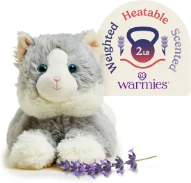 warmies Microwavable & Weighted Stuffed Animals, Laying Down Gray Cat - Heated Stuffed Animal Plushie for Warmth & Comfort - Cute Soft Plush Toys for Boys, Girls, Babies & Toddlers