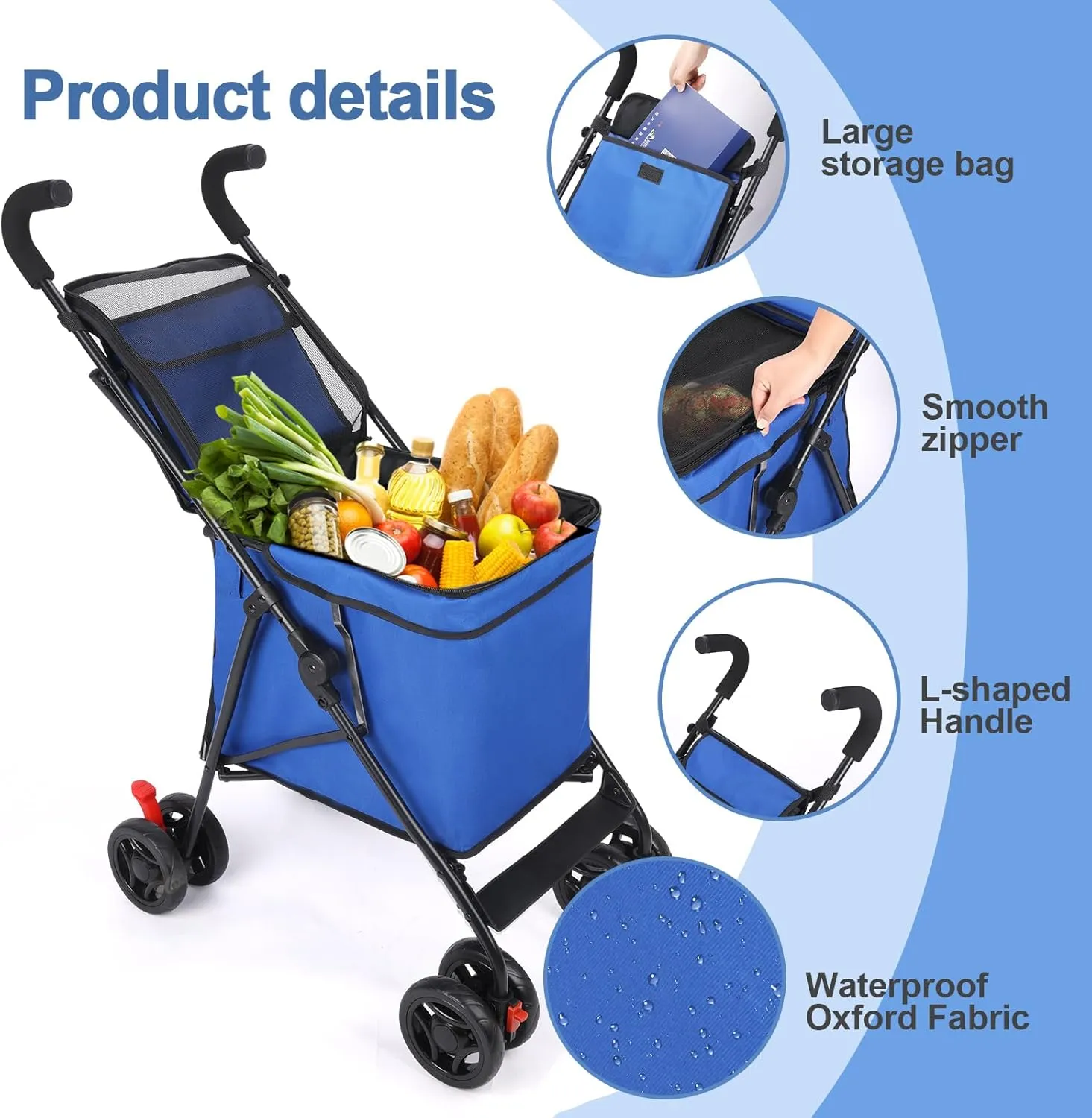 Wedyvko Multifunctional Cart, Shopping Cart, Dog Stroller for Small Dogs, Capacity 60lbs Capacity, Minimalist, for Outdoor Camping Shopping Sports Garden (Blue)