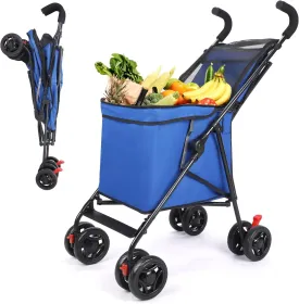 Wedyvko Multifunctional Cart, Shopping Cart, Dog Stroller for Small Dogs, Capacity 60lbs Capacity, Minimalist, for Outdoor Camping Shopping Sports Garden (Blue)