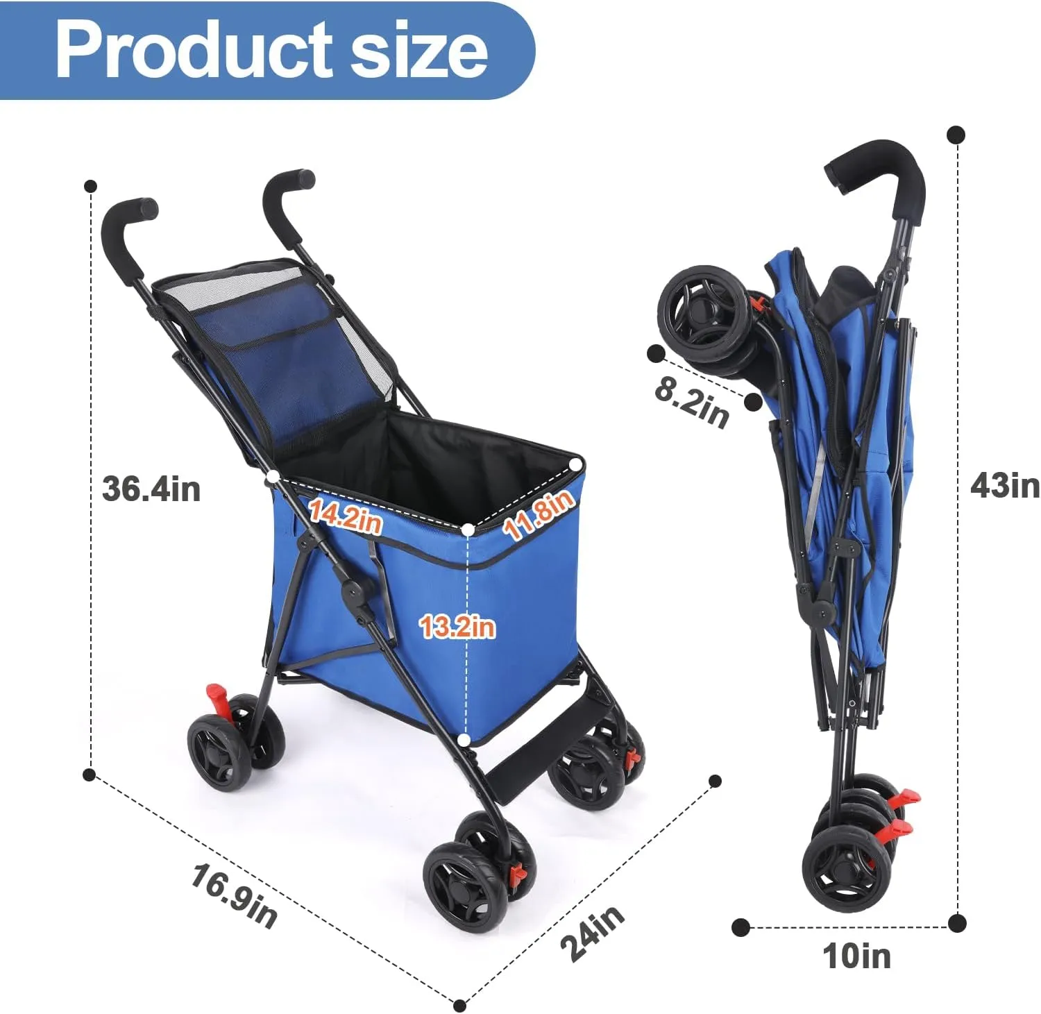 Wedyvko Multifunctional Cart, Shopping Cart, Dog Stroller for Small Dogs, Capacity 60lbs Capacity, Minimalist, for Outdoor Camping Shopping Sports Garden (Blue)