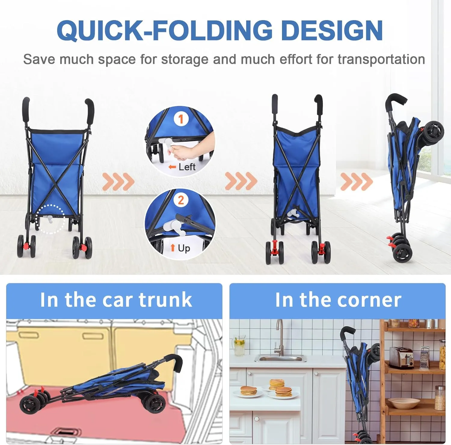 Wedyvko Multifunctional Cart, Shopping Cart, Dog Stroller for Small Dogs, Capacity 60lbs Capacity, Minimalist, for Outdoor Camping Shopping Sports Garden (Blue)
