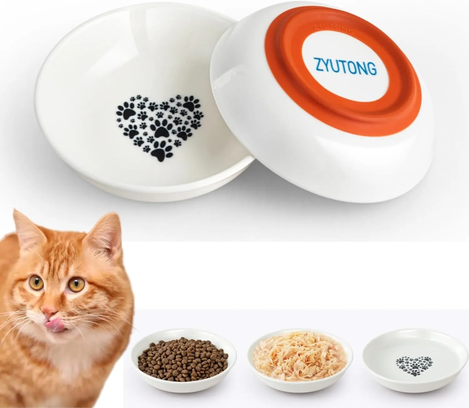 Whisker Fatigue Cat Bowl - Shallow Dishes for Food Ceramic Cat Bowls for Indoor Cats Non-Slip Flat Cats Plates for Wet Food Cute Kitten Bowl Whisker Friendly