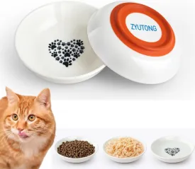 Whisker Fatigue Cat Bowl - Shallow Dishes for Food Ceramic Cat Bowls for Indoor Cats Non-Slip Flat Cats Plates for Wet Food Cute Kitten Bowl Whisker Friendly