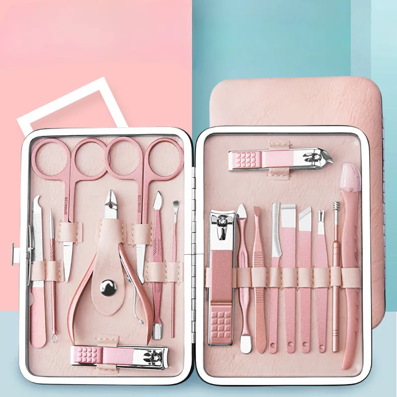 Wholesale Stainless Steel Rose Gold 18 Piece Manicure Manicure Pedicure Nail Scissors Nail Clipper Manicure Set