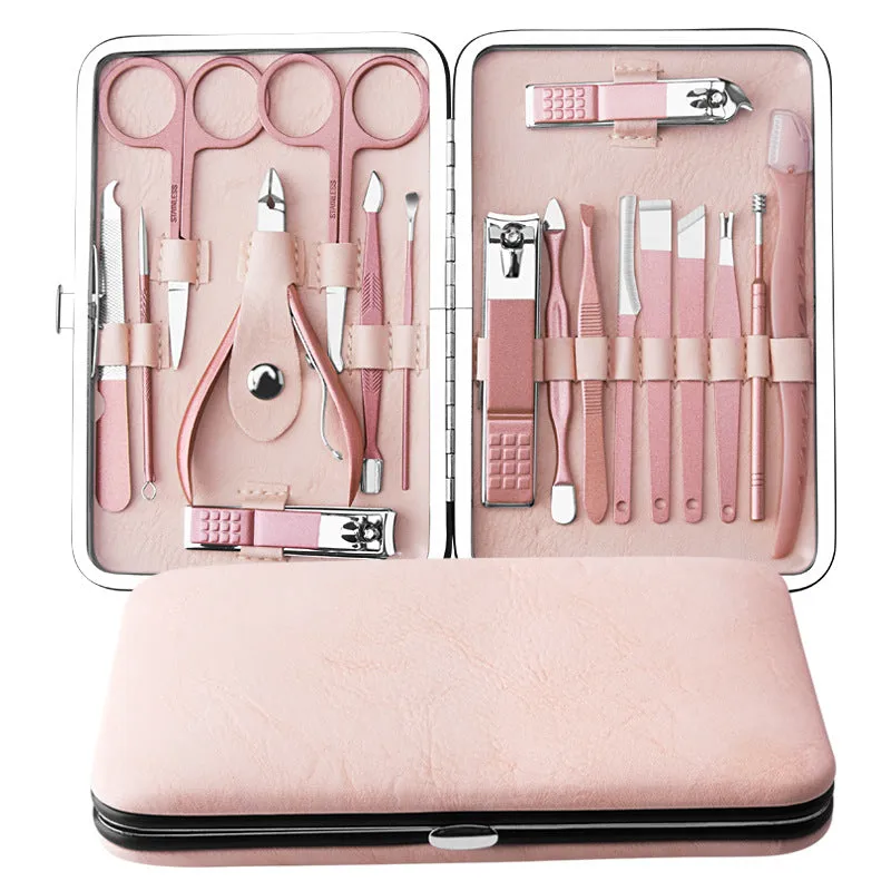 Wholesale Stainless Steel Rose Gold 18 Piece Manicure Manicure Pedicure Nail Scissors Nail Clipper Manicure Set