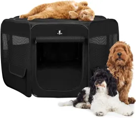 X-ZONE PET Dog Playpen Portable Pet Play Pens for Puppies, Cat, Rabbit, Chicks, Foldable Exercise Play Tent Kennel Crate, Indoor/Outdoor Travel Camping Black Large