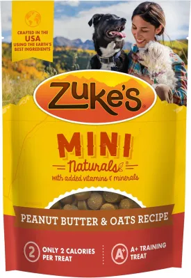 Zukes Mini Naturals Dog Training Treats for Dogs of All the Sizes, Pet Treats made with Real Peanut Butter, 16 oz. Resealable Pouch - 16 oz. Bag
